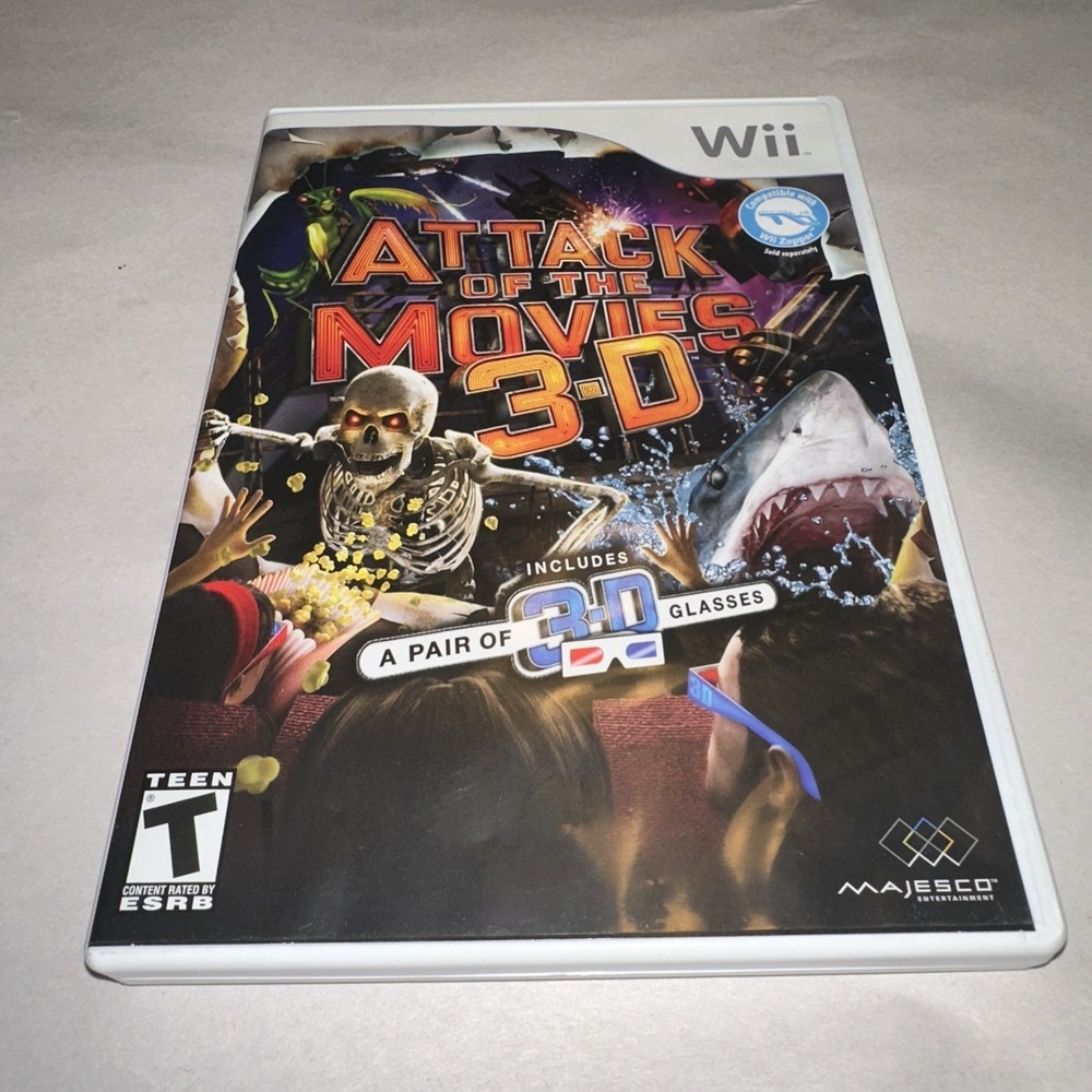 Attack of the Movies 3-D (Nintendo Wii 2010) Complete W/ Manual & 3D Glasses CIB